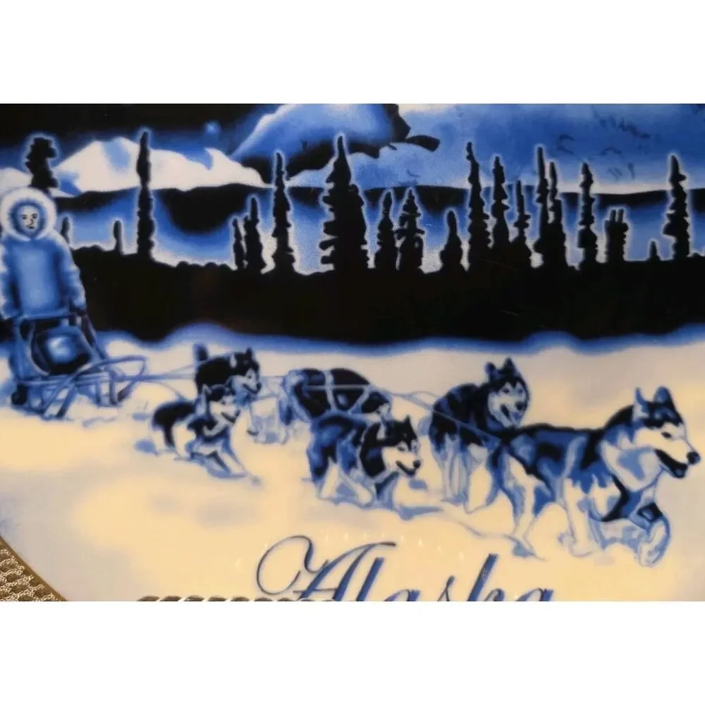 Alaska Souvenir Plate Flow Blue Design Dog Sled